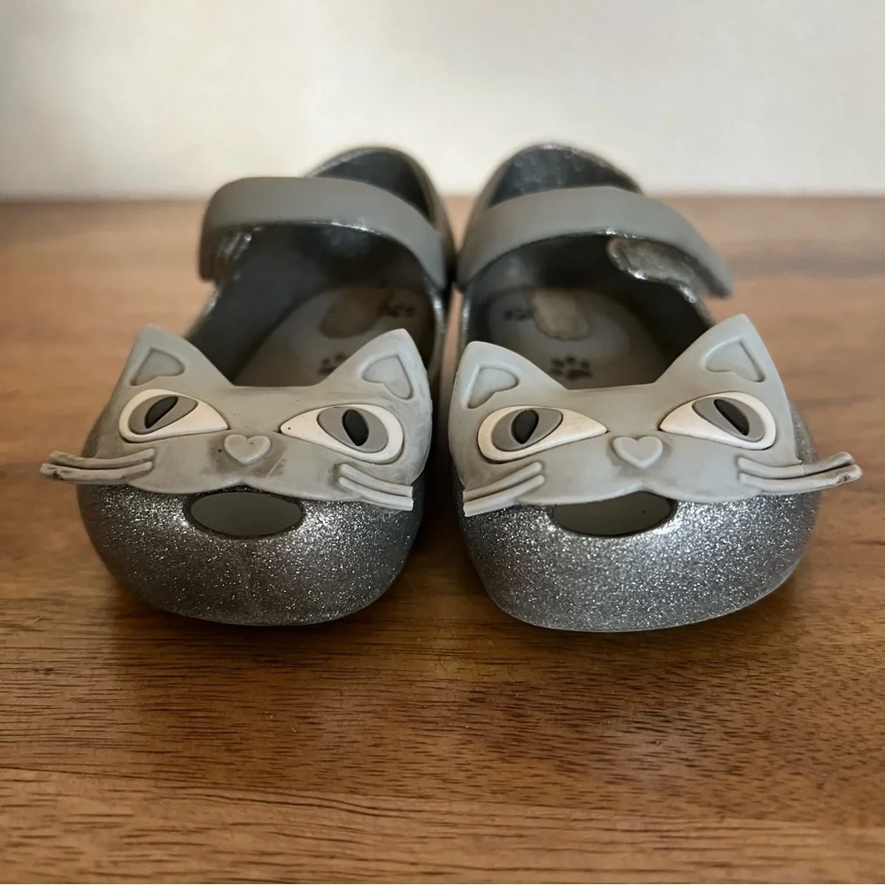 Mini Melissa Toddler Silver Glitter Cat Shoes Size 7